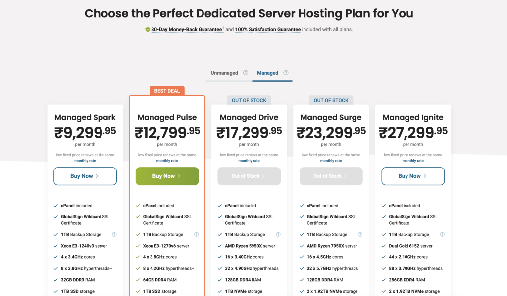 HostPapa Dedicated Server India Plans