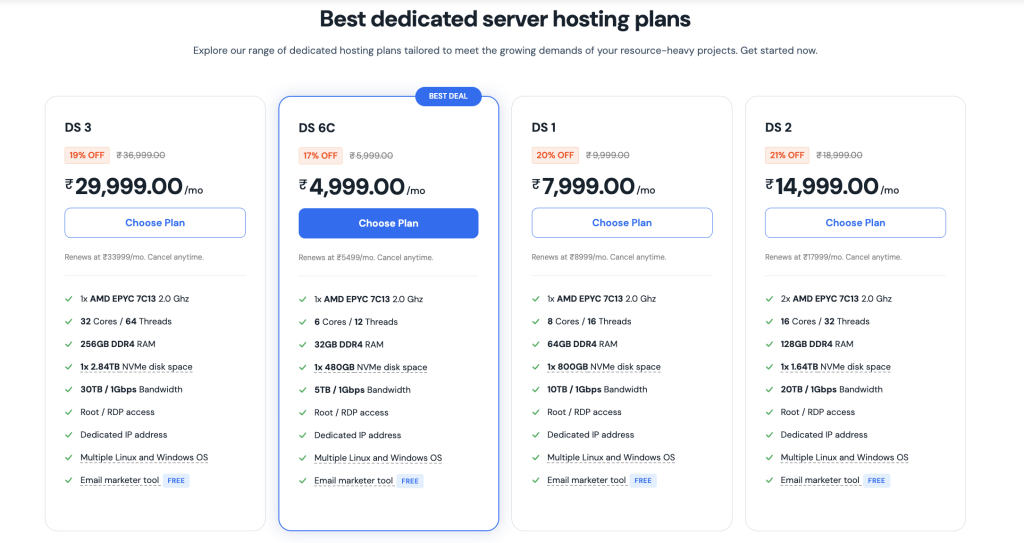 MilesWeb Dedicated Server India Plans